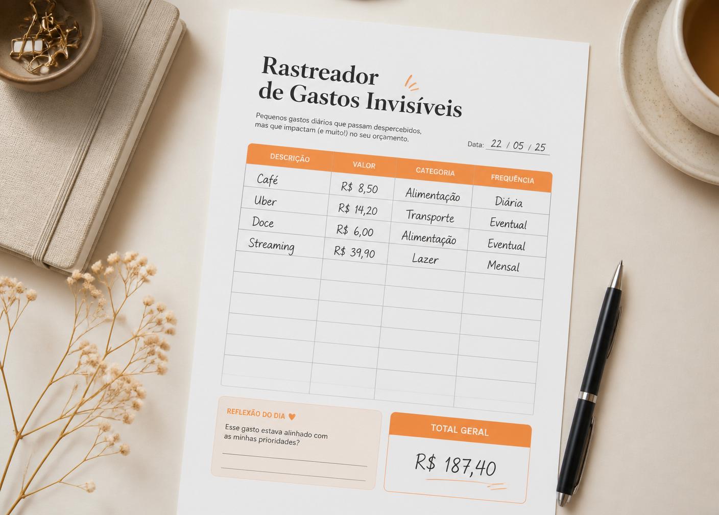 Rastreador de gastos invisíveis preenchido